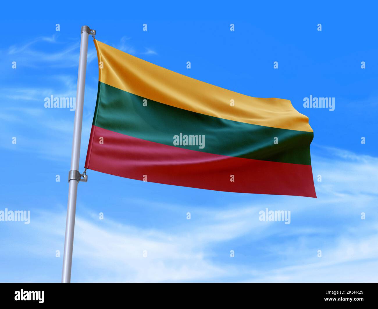 Magnifique drapeau de Lituanie agitant dans le vent avec fond de ciel - 3D illustration - 3D rendu Banque D'Images