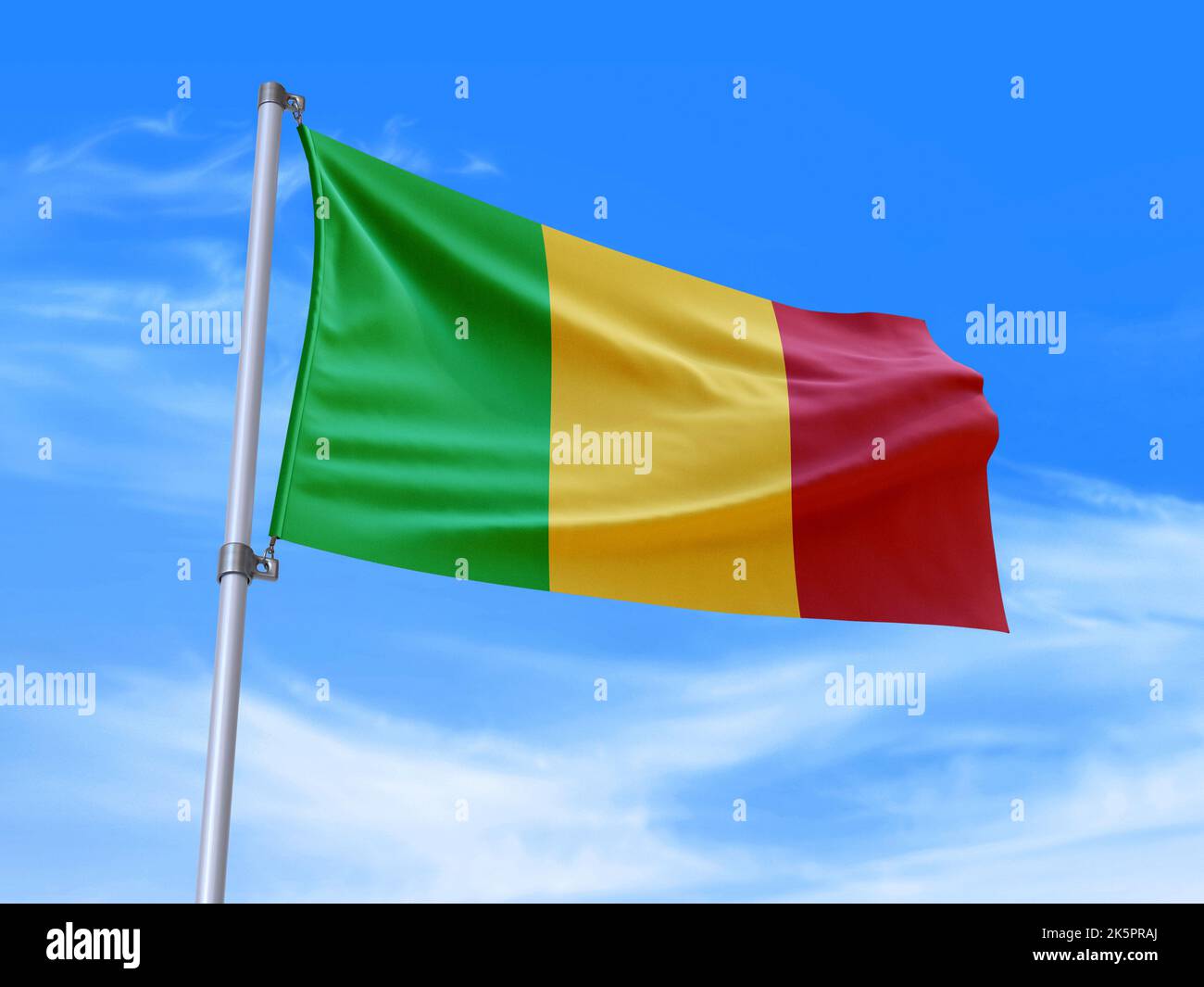 Beau drapeau du Mali agitant dans le vent avec fond de ciel - 3D illustration - 3D rendu Banque D'Images