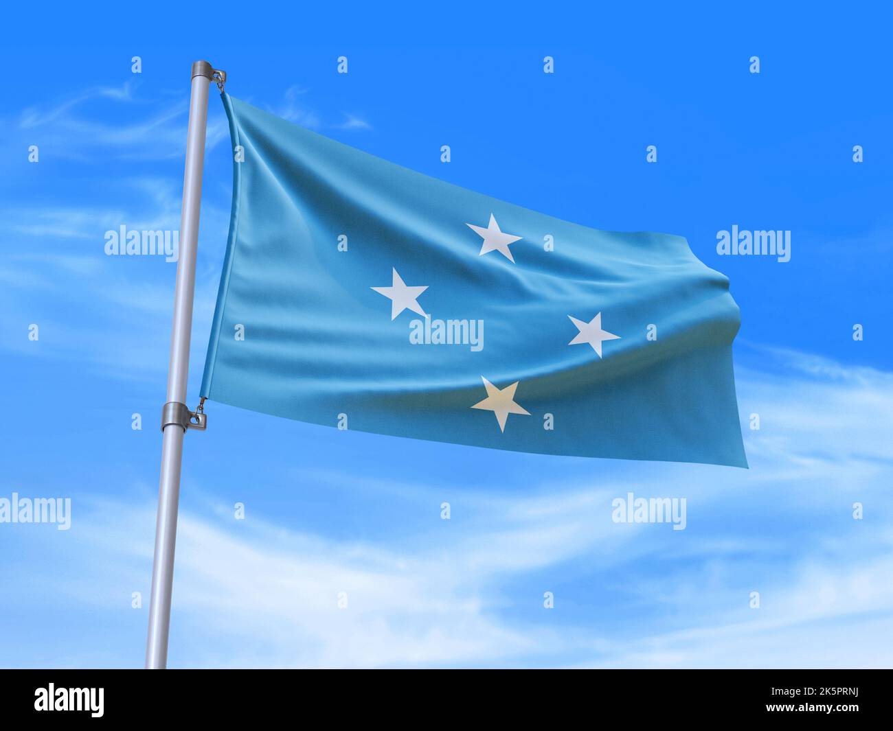 Magnifique drapeau de Micronésie agitant dans le vent avec fond de ciel - 3D illustration - 3D rendu Banque D'Images