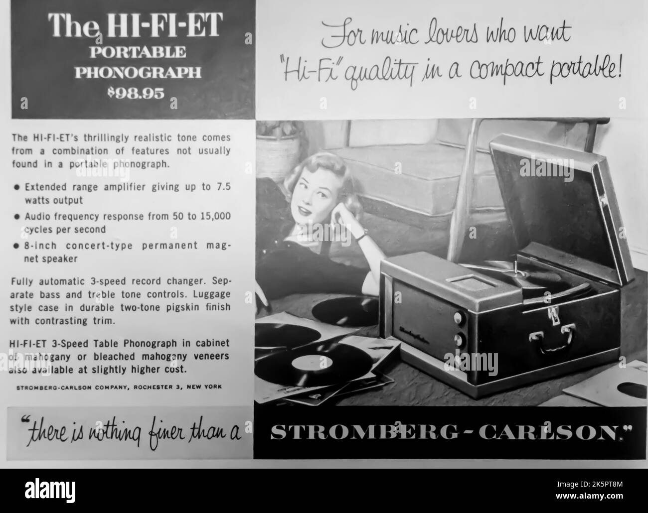 Phonographe portatif Stromberg-Carlson, HI-FI-et, publicité dans le magazine NatGeo, 1954 Banque D'Images