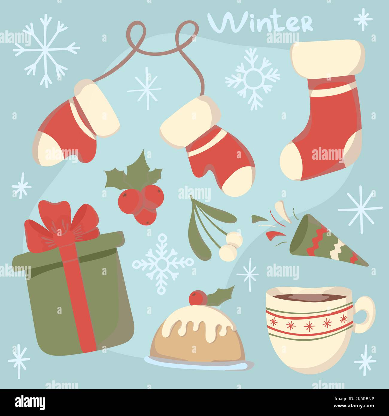 Ensemble d'éléments de Noël ou de nouvel an. Joli clip art vectoriel dessiné à la main Illustration de Vecteur