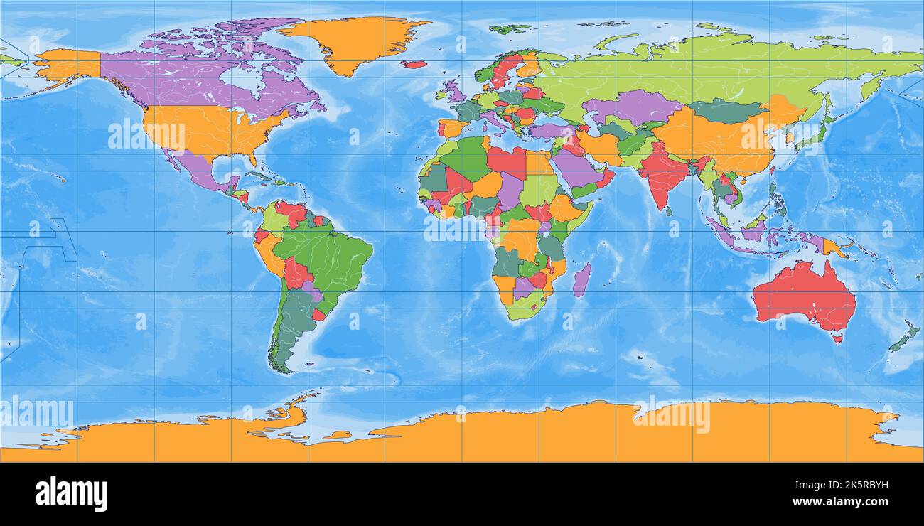 Politique blanc carte du monde Equirectangulaire projection Illustration de Vecteur
