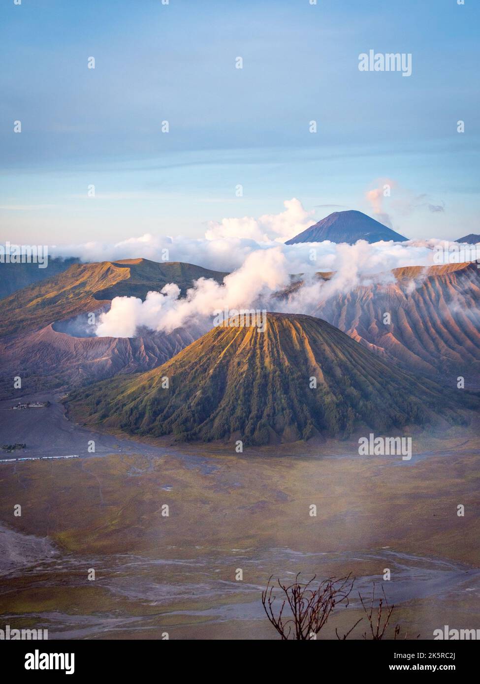 Mont Bromo, moutain et volcan actif fugeant dans le parc national de Tengger Semeru, Java au lever du soleil, Indonésie Banque D'Images