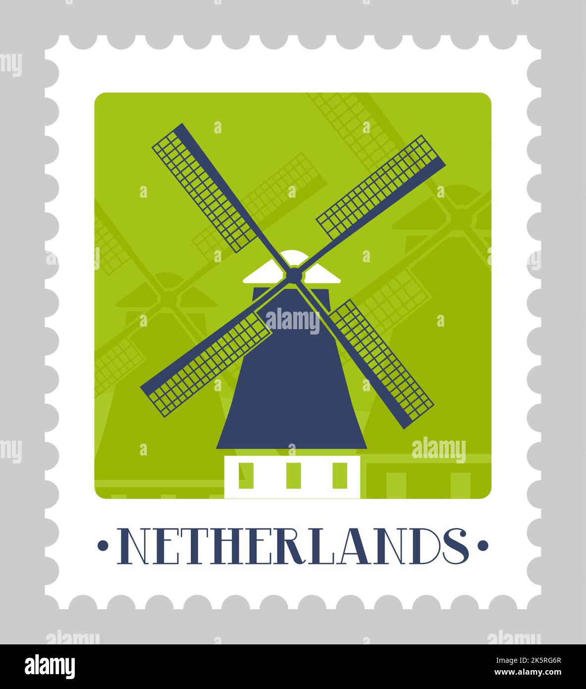 Pays-Bas marque postale ou carte postale avec moulin Illustration de Vecteur