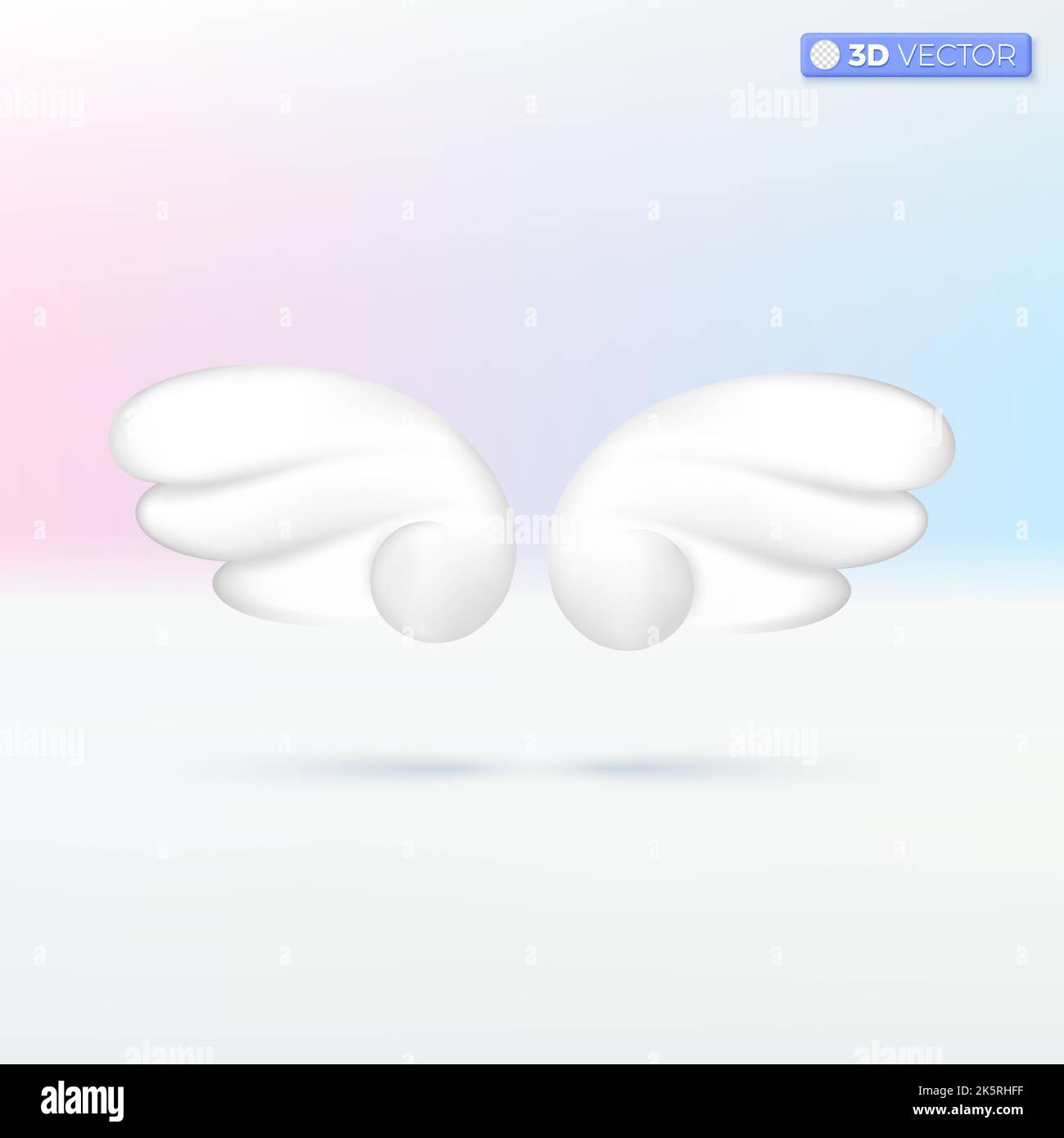Blanc deux symboles d'icône d'ailes d'ange. Conte de fées, mythique, plume, mouche, cupid, concept de liberté. 3D illustrations vectorielles isolées. Dessin animé pastel Illustration de Vecteur