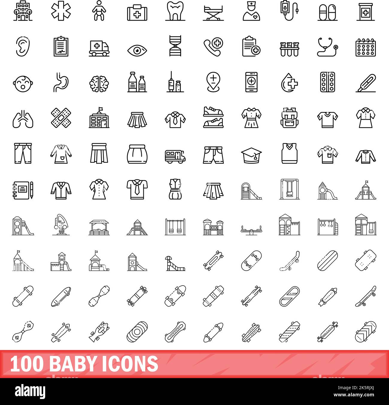 ensemble de 100 icônes bébé. Illustration du contour de 100 icônes de bébé ensemble de vecteur isolé sur fond blanc Illustration de Vecteur