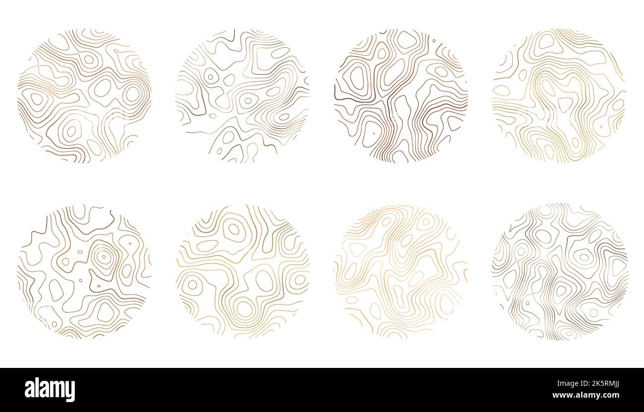 Texture du bois avec lignes topographiques. Ondulations organiques motifs ondulés. Ensemble de bagues d'arbre. Illustration de l'effet vectoriel avec dégradé. Illustration de Vecteur