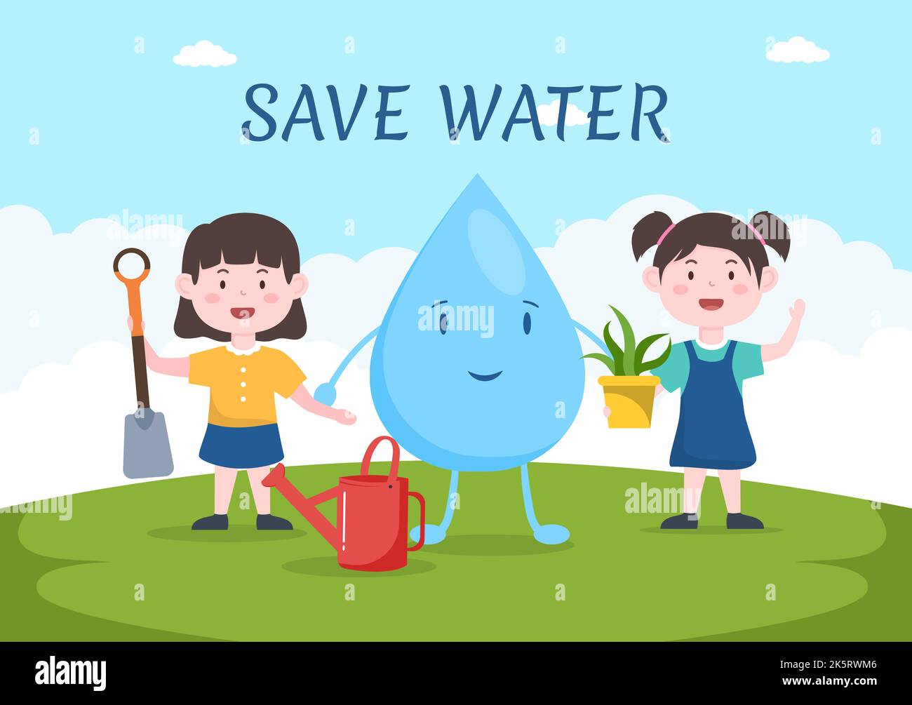 Modèles d'économie d'eau dessin main dessin d'un dessin animé d'un dessin animé d'un dessin animé d'un dessin animé d'une campagne d'économies de minéraux avec concept de robinet et de terre Illustration de Vecteur