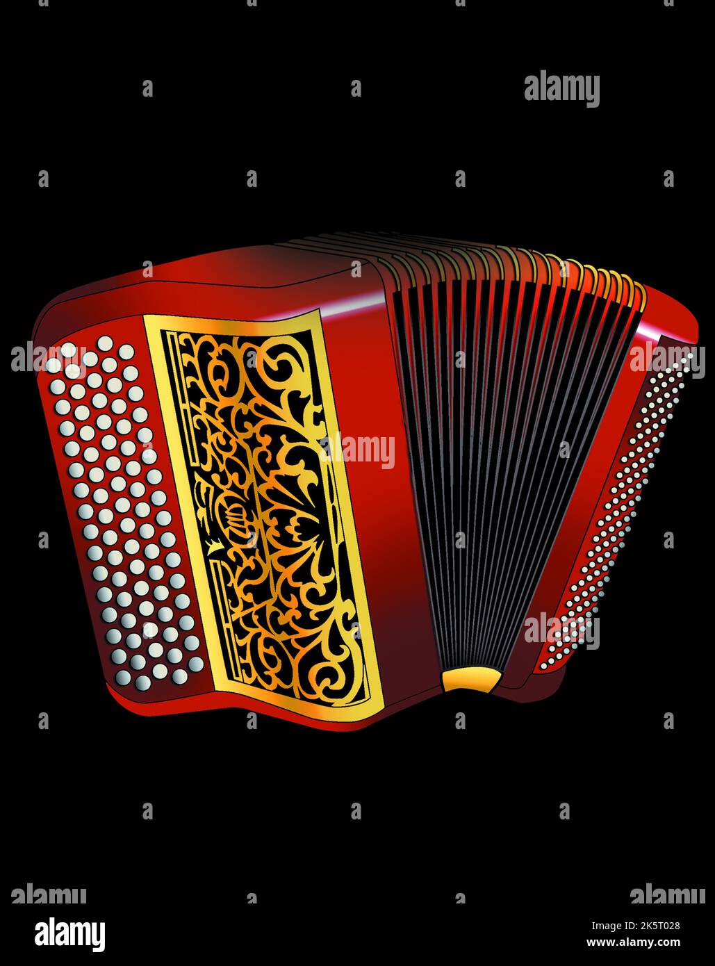Un accordéon rouge et doré illustré Banque D'Images