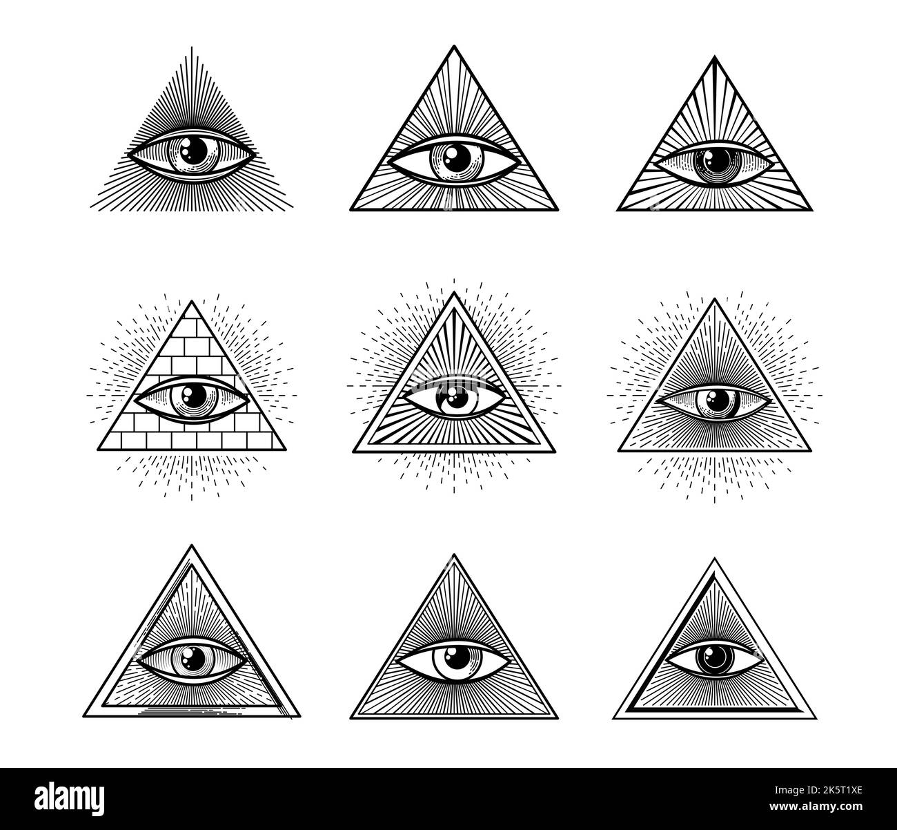 Providence illuminati oeil dans le triangle pyramidal, occulte et symbole de vecteur ésotérique. Freemason illuminati tous voyant l'oeil, signe magique de l'alchimie et mason complot secret, occulte religion amulet Illustration de Vecteur
