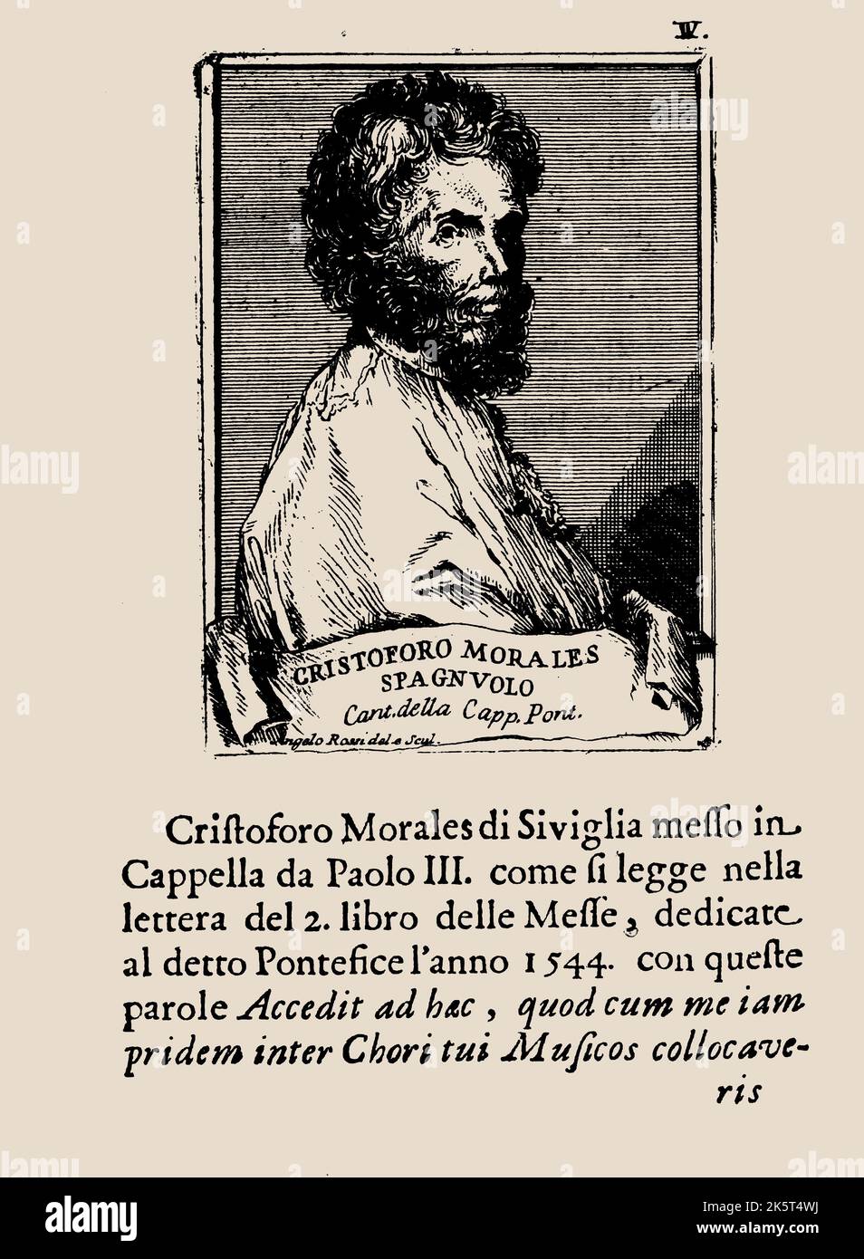 Portrait du compositeur Crat&#XF3;bal de Morales. Depuis : Osservazioni Per ben regolare il coro de i cantori della Cappella Pontifici, 1711. Collection privée. Banque D'Images
