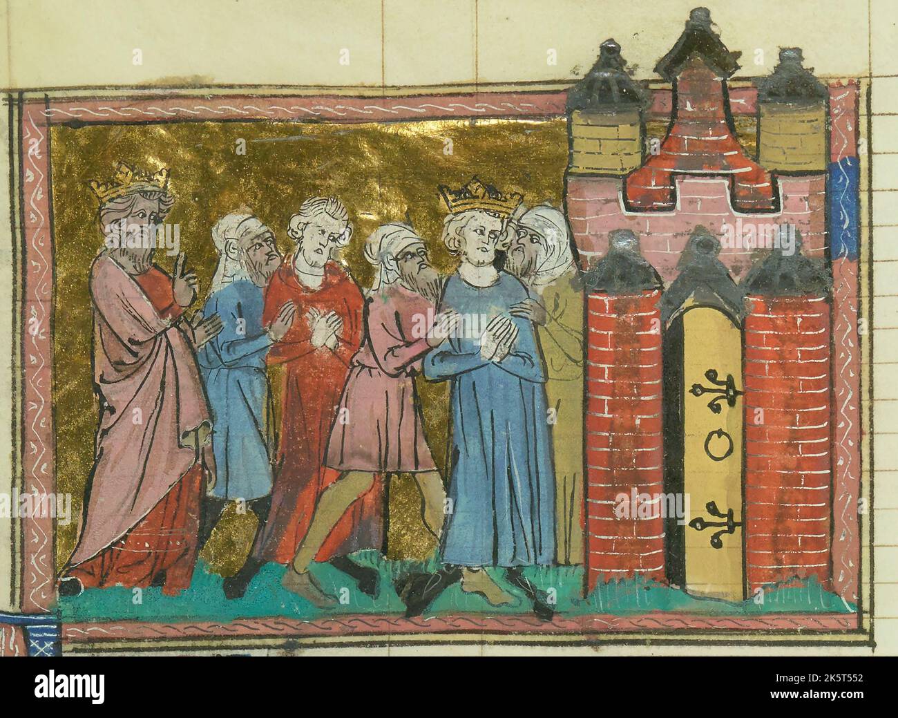 Arrestation de Louis IX (de "Li rommans de Godefroy de Buillon et de Salehadin"), 1337. Trouvé dans la collection de la Bibliothèque et#XE8;que nationale de France. Banque D'Images