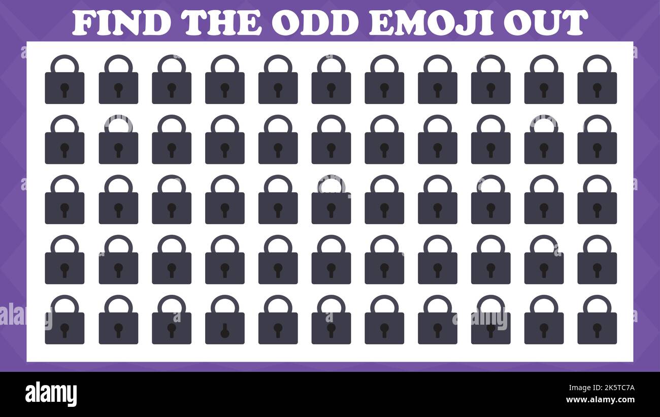 Trouvez l'Odd Emoji Out, jeu de puzzle de logique visuelle. Jeu d'activité pour enfants. Illustration vectorielle. Illustration de Vecteur