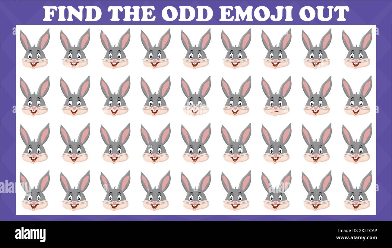Trouvez l'Odd Emoji Out, jeu de puzzle de logique visuelle. Jeu d'activité pour enfants. Illustration vectorielle. Illustration de Vecteur