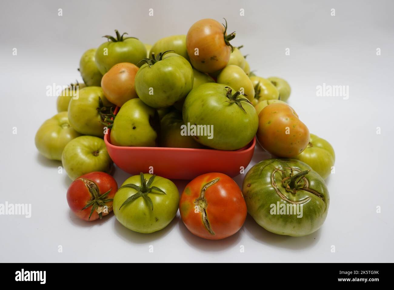 Fruits d'automne à vendre sur un marché agricole à Wakefield, tomates vertes, tomates rouges et vertes saines sur le marché espagnol, tomates rouges fraîches prêtes Banque D'Images