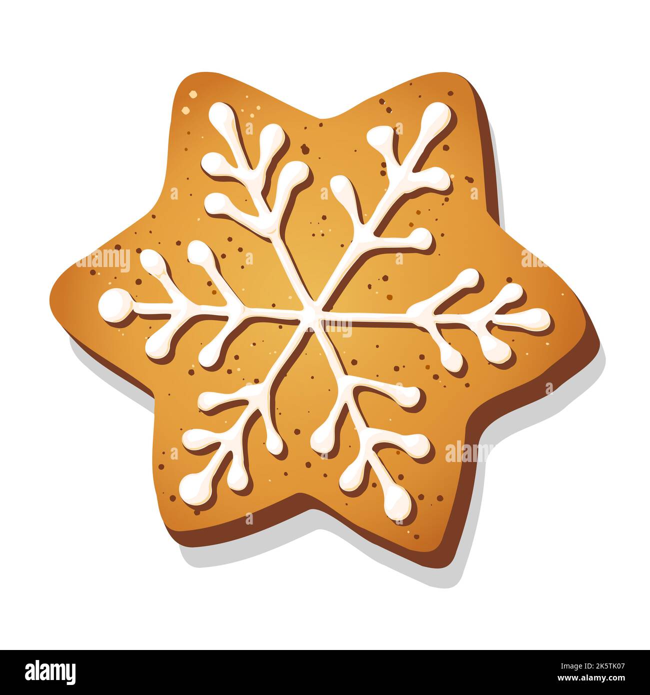 Biscuit au pain d'épice de Noël en forme d'étoile avec flocon de neige isolé sur fond blanc. Illustration du vecteur de vacances. SPE 10 Banque D'Images