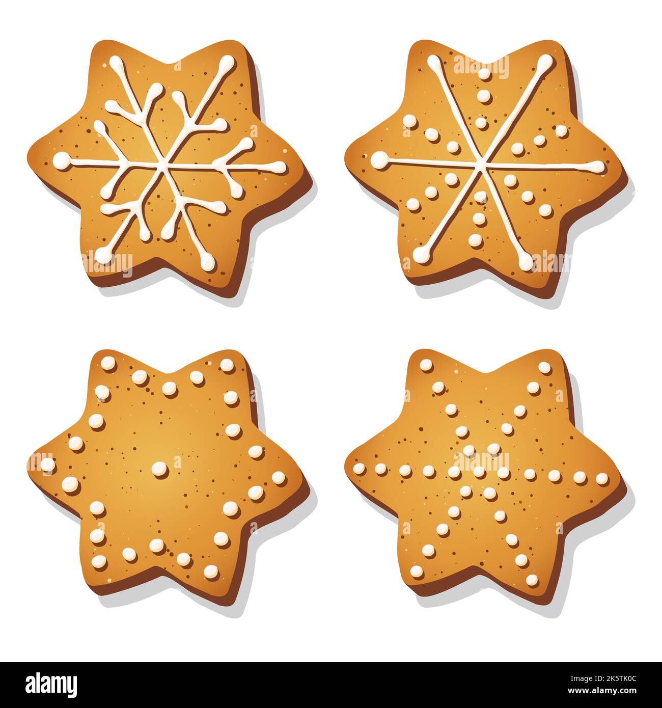 Ensemble de biscuits de pain d'épice de Noël en forme d'étoile isolée sur fond blanc. Illustration de vecteur de vacances. SPE 10 Banque D'Images