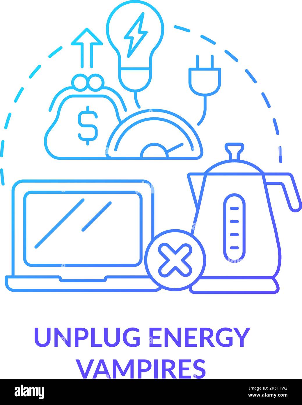 Débranchez l'icône de concept de gradient bleu des vampires énergétiques Illustration de Vecteur