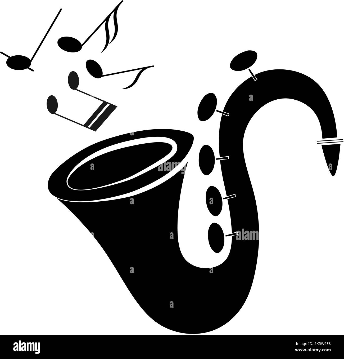 Saxophone et notes de musique sur fond blanc. Affiche musicale pour votre conception. Illustration du vecteur de fond musical. EPS10 Illustration de Vecteur