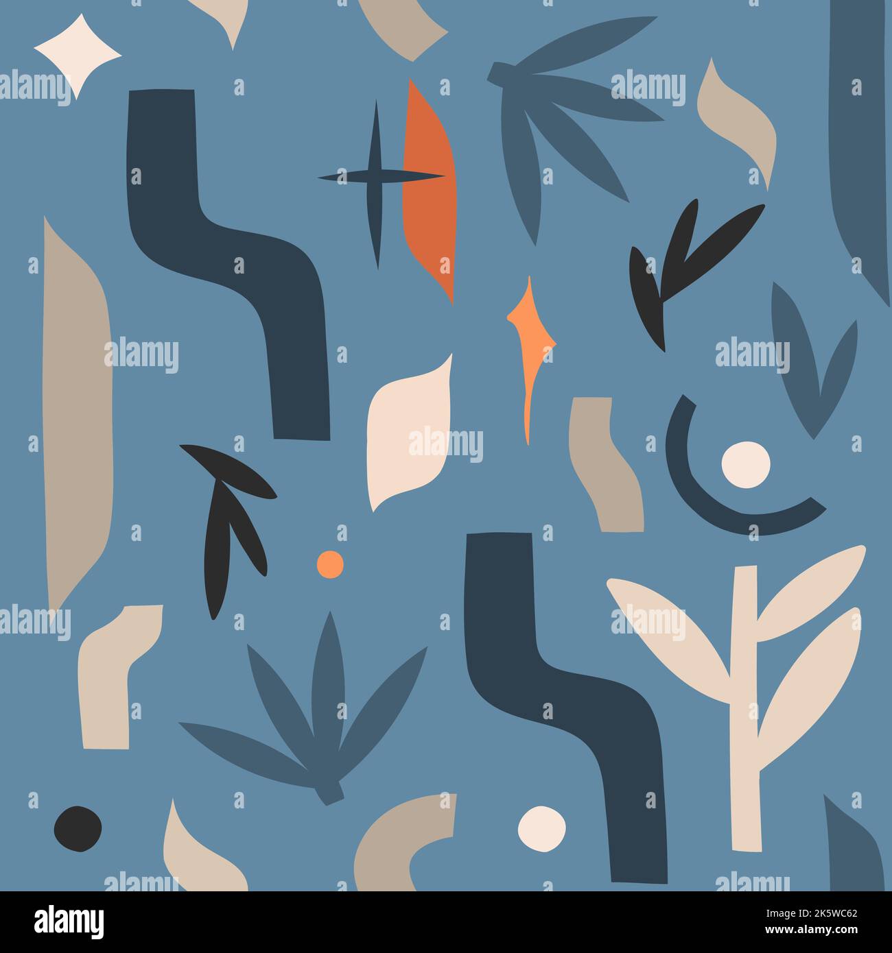 Dessin à la main vecteur abstrait stock graphique illustration art motif sans couture, avec collage moderne nature imprimé contemporain de formes boho, floral Illustration de Vecteur