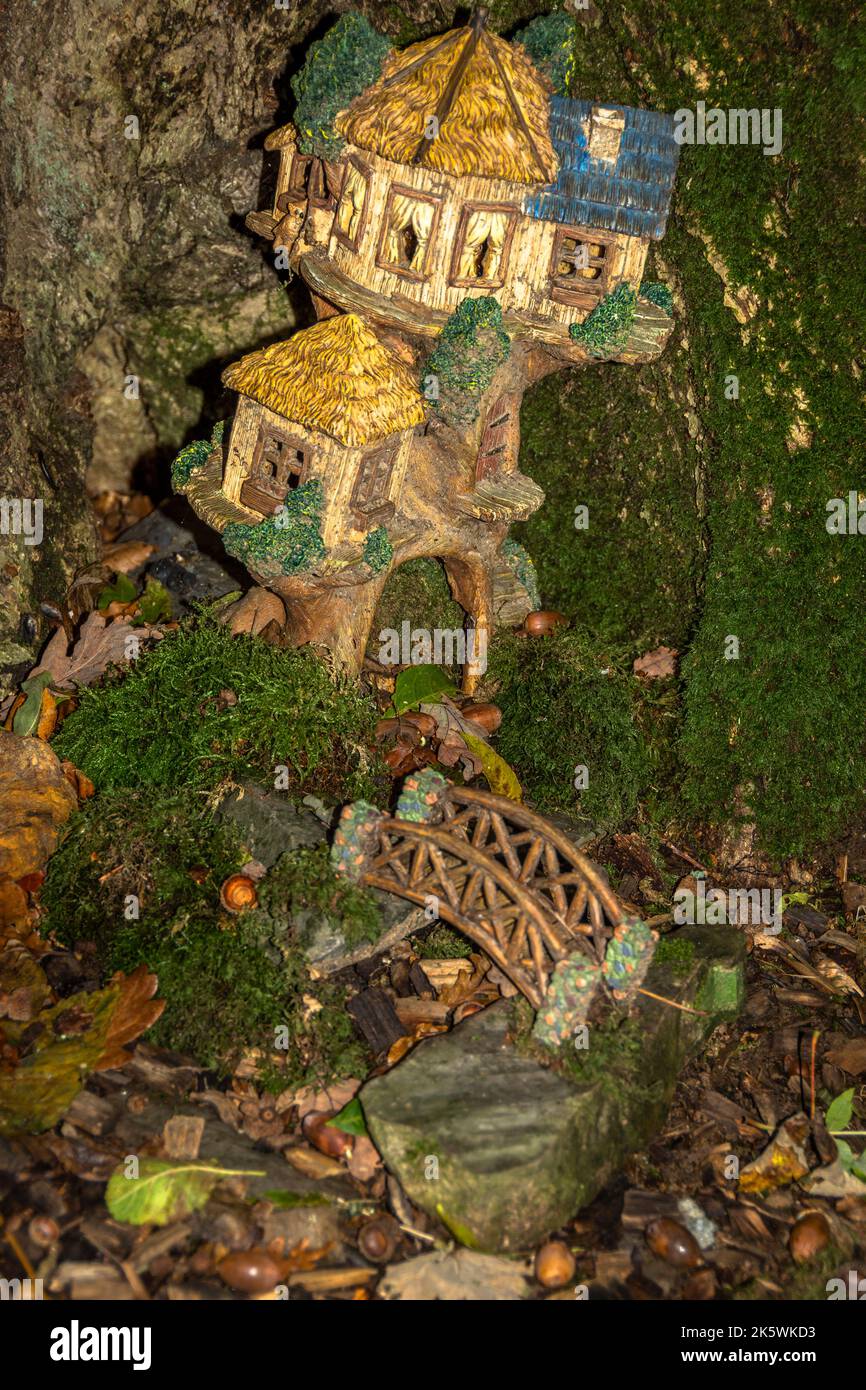Maisons de fées dans un bois sombre. Banque D'Images