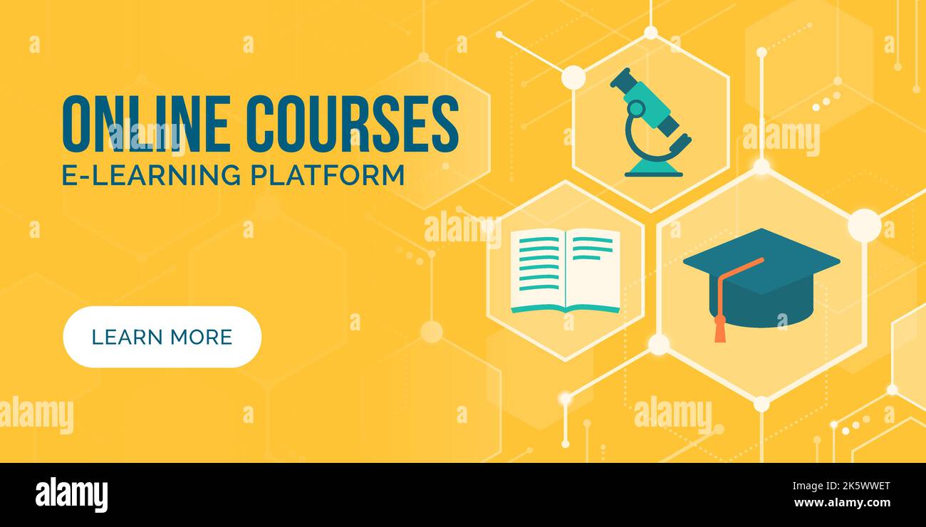 E-learning et l'éducation numérique bannière conceptuelle avec espace de copie et icônes Illustration de Vecteur