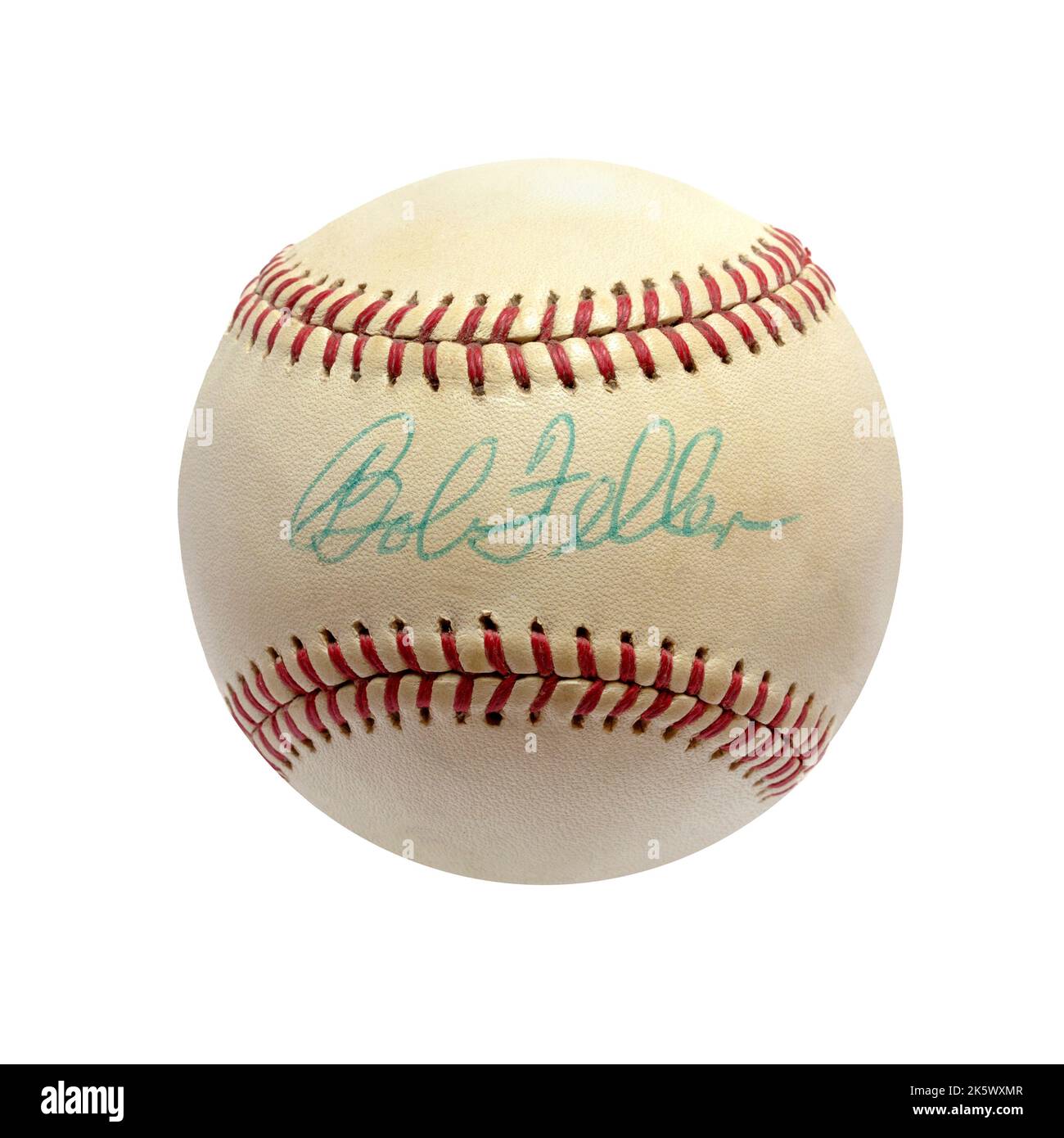 Un baseball autographié historique signé par le lanceur Bob Feller du Temple de la renommée des Cleveland Indians Banque D'Images