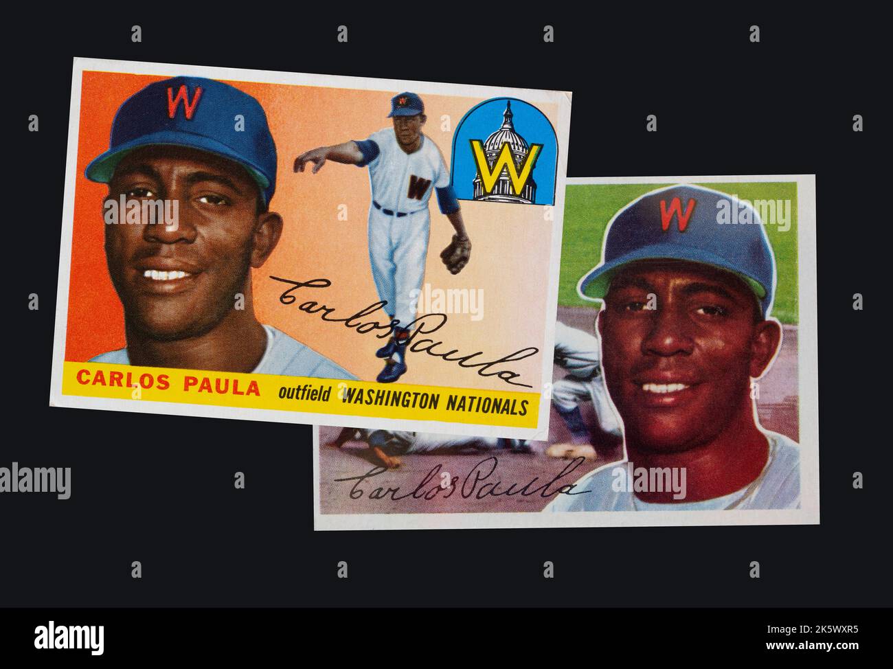 1955 et 1956 Washington nationaux de baseball cartes de l'outfielder Carlos Paula - sur 6 septembre 1954 Carlos Paula Conill est devenu le premier joueur noir Banque D'Images