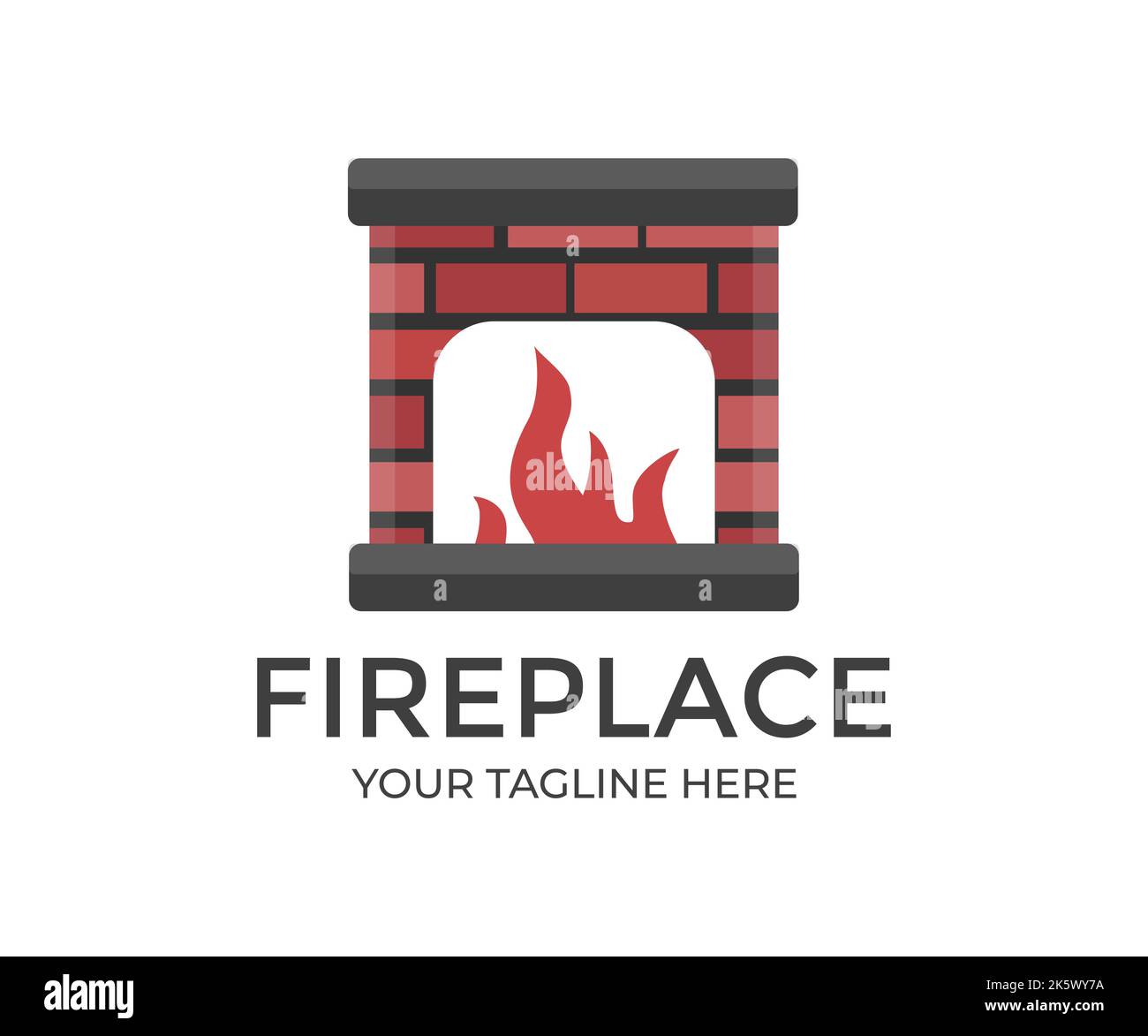 Une cheminée en brique dans laquelle un feu brûle logo design. Four en pierre et brique rouge, conception et illustration de vecteur. Illustration de Vecteur