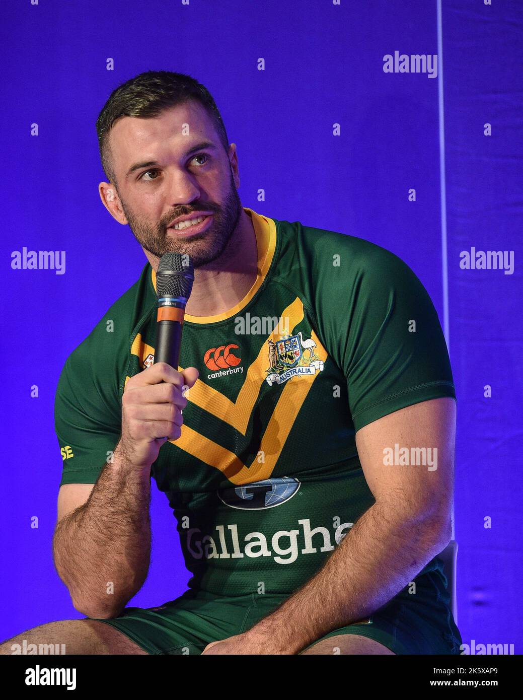 Manchester, Angleterre - 10th octobre 2022 - le capitaine australien James Tadesco coupe du monde de rugby RLWC 2021 Launch, vs au Science Museum, Manchester, Royaume-Uni Banque D'Images