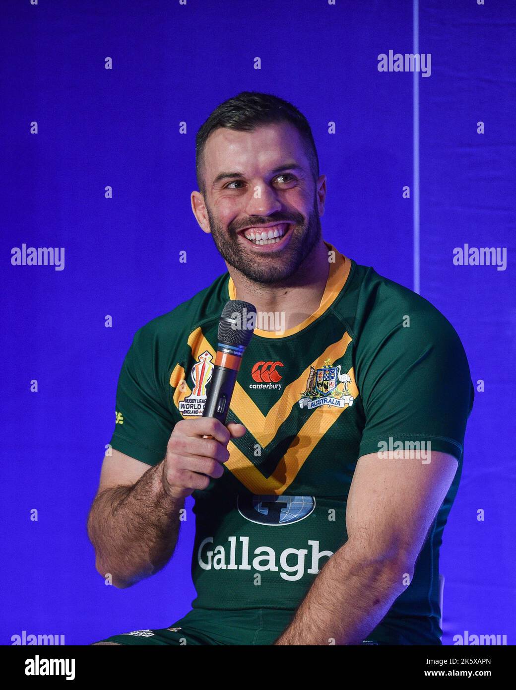 Manchester, Angleterre - 10th octobre 2022 - le capitaine australien James Tadesco coupe du monde de rugby RLWC 2021 Launch, vs au Science Museum, Manchester, Royaume-Uni Banque D'Images
