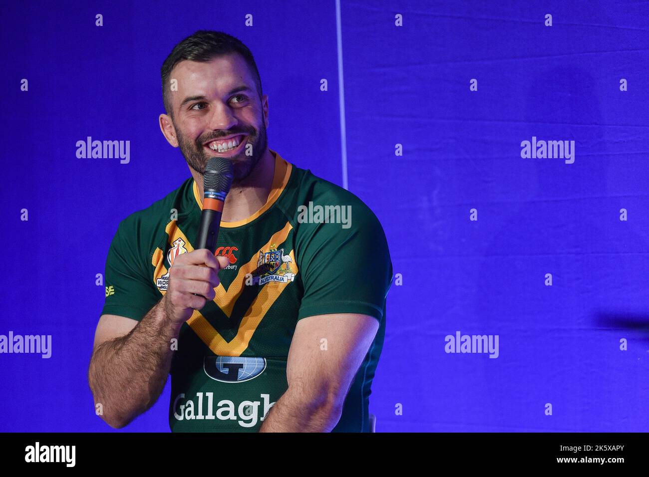 Manchester, Angleterre - 10th octobre 2022 - le capitaine australien James Tadesco coupe du monde de rugby RLWC 2021 Launch, vs au Science Museum, Manchester, Royaume-Uni Banque D'Images