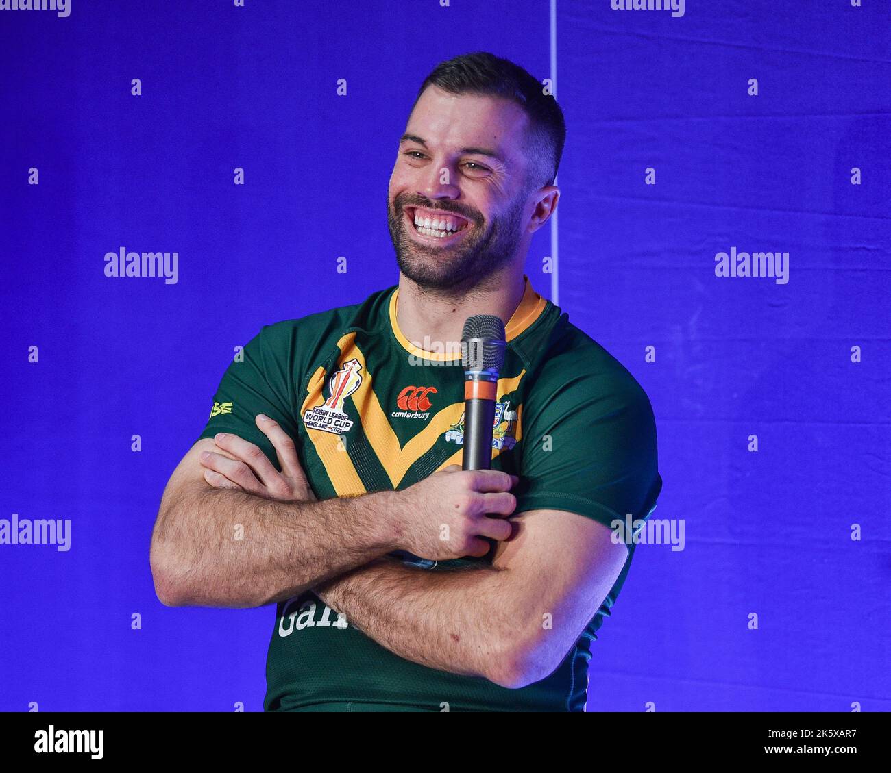 Manchester, Angleterre - 10th octobre 2022 - le capitaine australien James Tadesco coupe du monde de rugby RLWC 2021 Launch, vs au Science Museum, Manchester, Royaume-Uni Banque D'Images