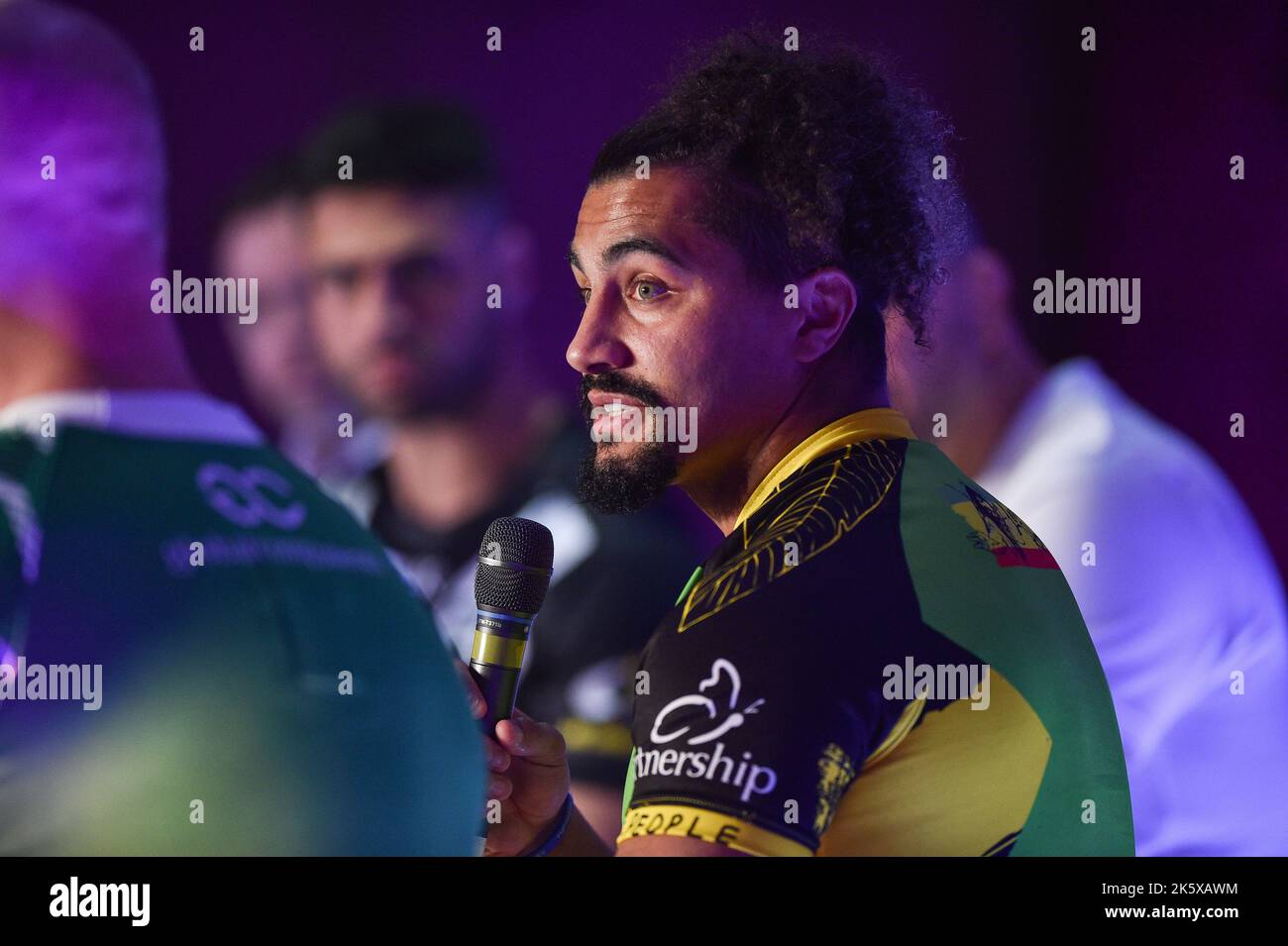 Manchester, Angleterre - 10th octobre 2022 - Ashton Golding, joueur jamaïcain, à la coupe du monde de rugby RLWC 2021, au Science Museum, Manchester, Royaume-Uni Banque D'Images