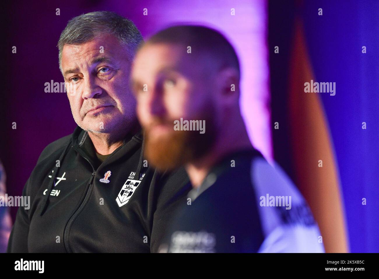 Manchester, Angleterre - 10th octobre 2022 - l'entraîneur-chef d'Angleterre, Shaun wane, participe à une séance de questions-Réponses lors du lancement de la coupe du monde de rugby RLWC 2021 au Science Museum, Manchester, Royaume-Uni Banque D'Images