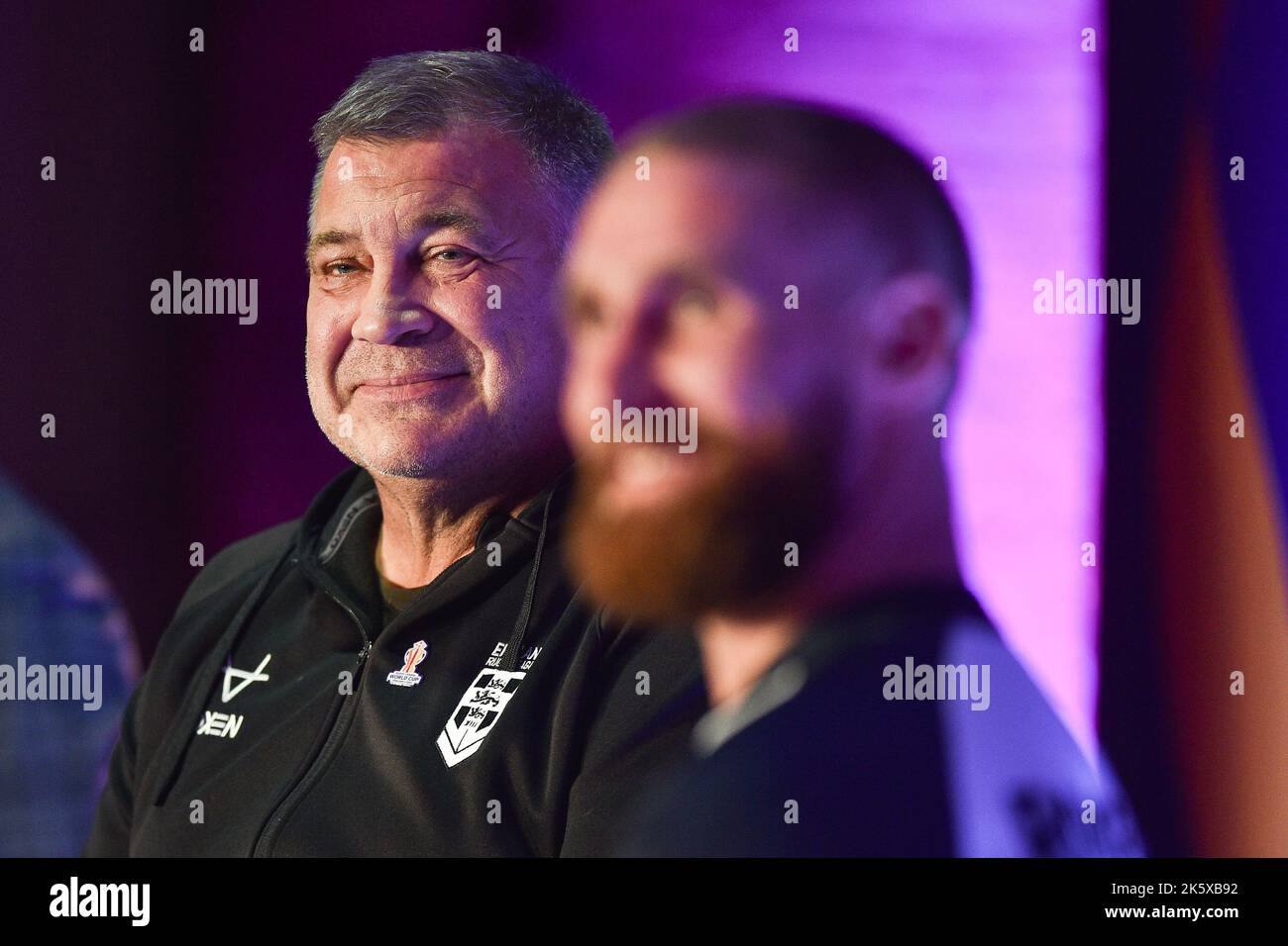 Manchester, Angleterre - 10th octobre 2022 - l'entraîneur-chef d'Angleterre, Shaun wane, participe à une séance de questions-Réponses lors du lancement de la coupe du monde de rugby RLWC 2021 au Science Museum, Manchester, Royaume-Uni Banque D'Images