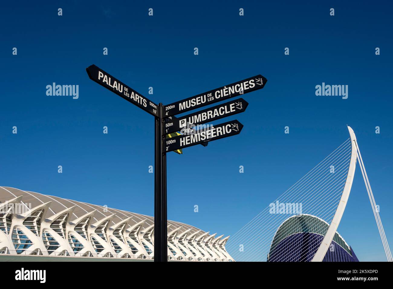 Panneau à la Cité des Arts et des Sciences de Valence Banque D'Images
