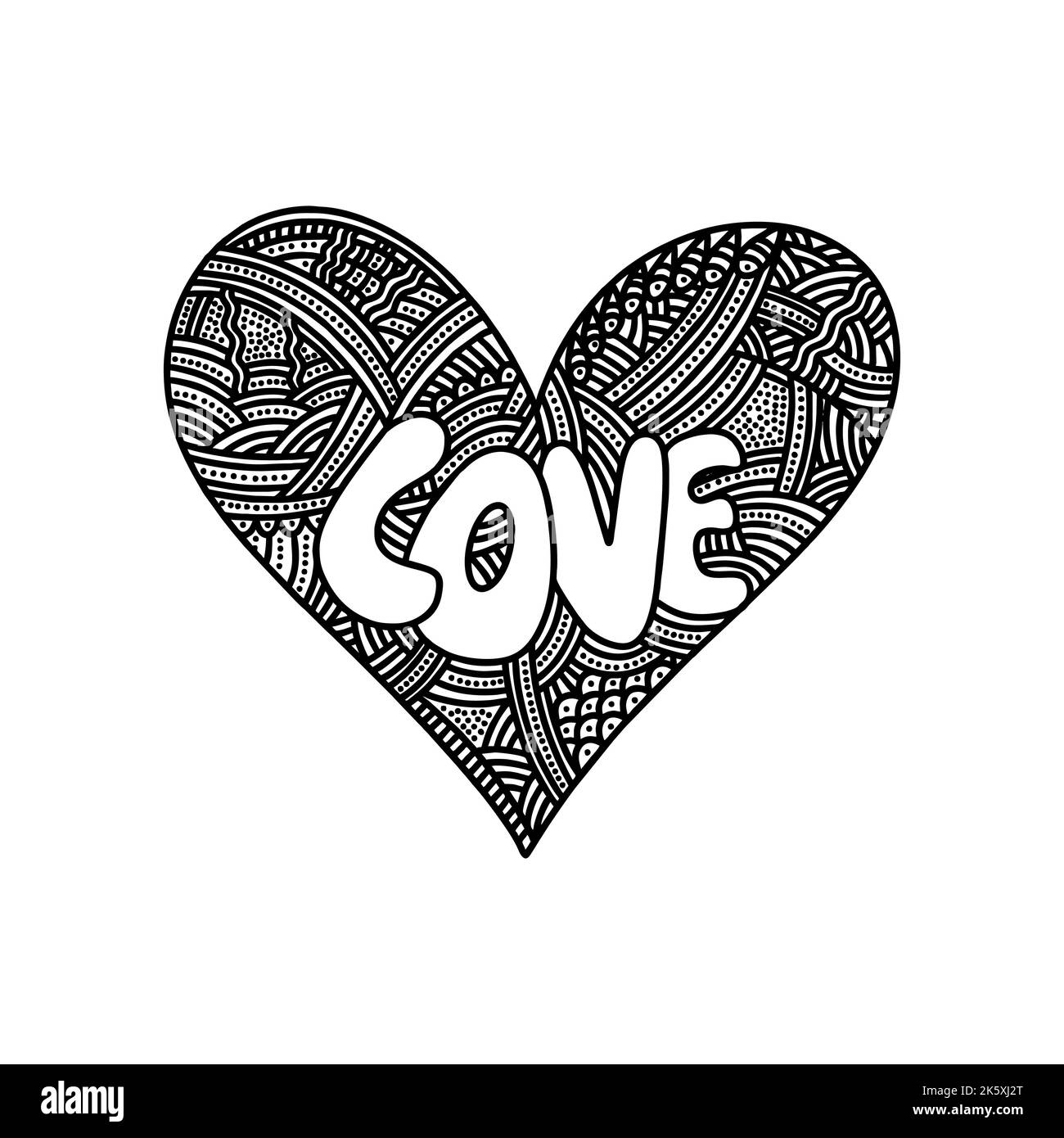 Illustration de style Doodle. L'inscription AMOUR à l'intérieur du coeur. Illustration de Vecteur