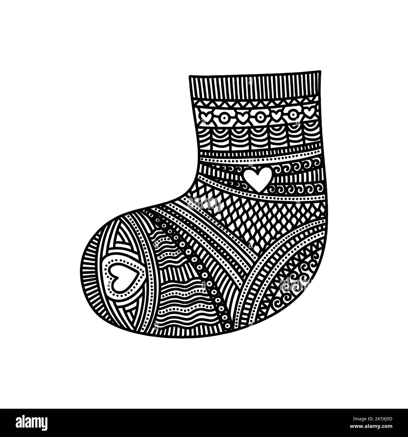 Illustration de style Doodle. Chaussette tricotée, élément de design. Illustration de Vecteur