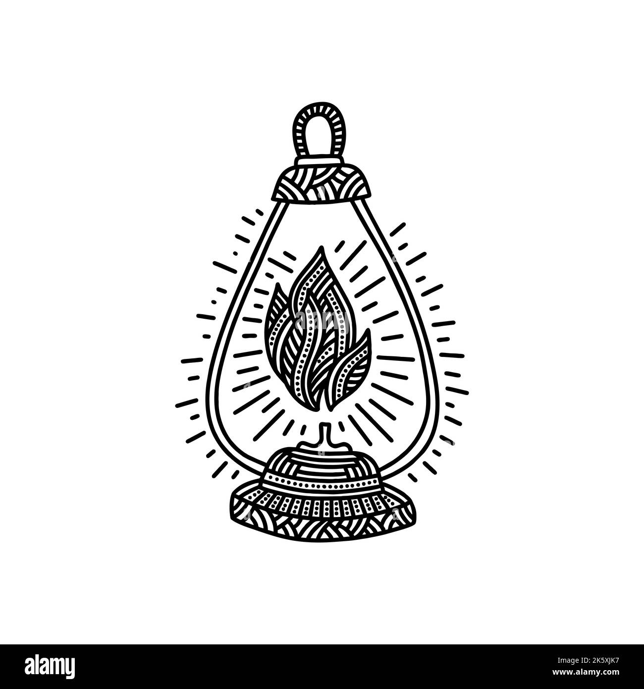 Illustration de style Doodle. Une ancienne lampe à huile vintage, un élément de design. Illustration de Vecteur