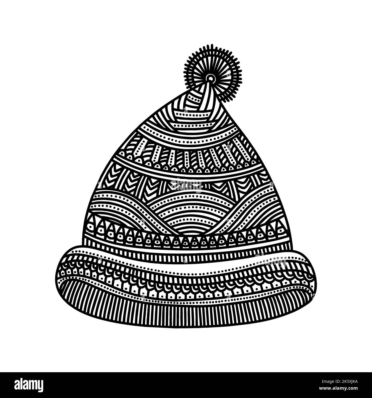 Illustration de style Doodle. Bonnet d'hiver en maille, un élément de design. Illustration de Vecteur