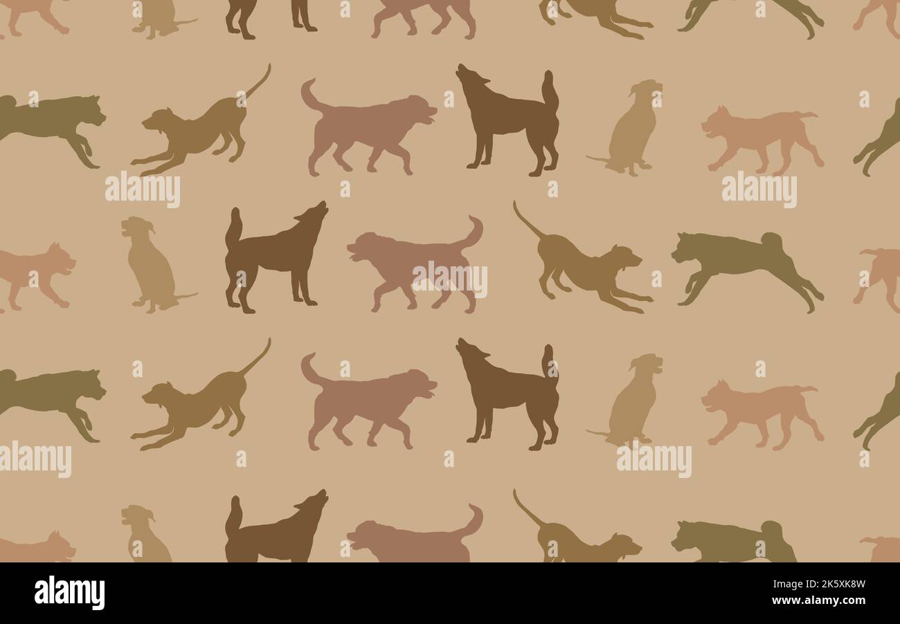 Motif sans couture. Silhouette de chiens différentes races. Texture sans fin. Design pour tissu, décor, papier peint, papier d'emballage, design de surface. Vecteur. Illustration de Vecteur