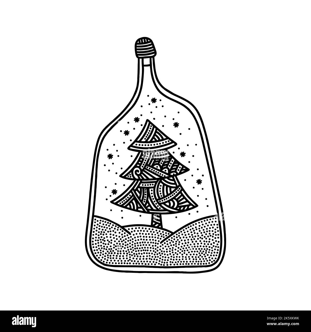 Illustration de style Doodle. Un Noël dessiné à la main à l'intérieur d'une bouteille Illustration de Vecteur