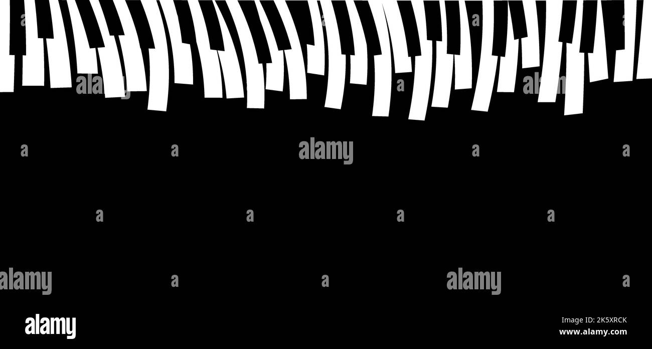 Journée mondiale du piano. Panneau de l'instrument des touches du clavier. Notes de musique, symboles musicaux ondulés. Bannière à clé vectorielle plate. Clef classique, mélodie G. Banque D'Images