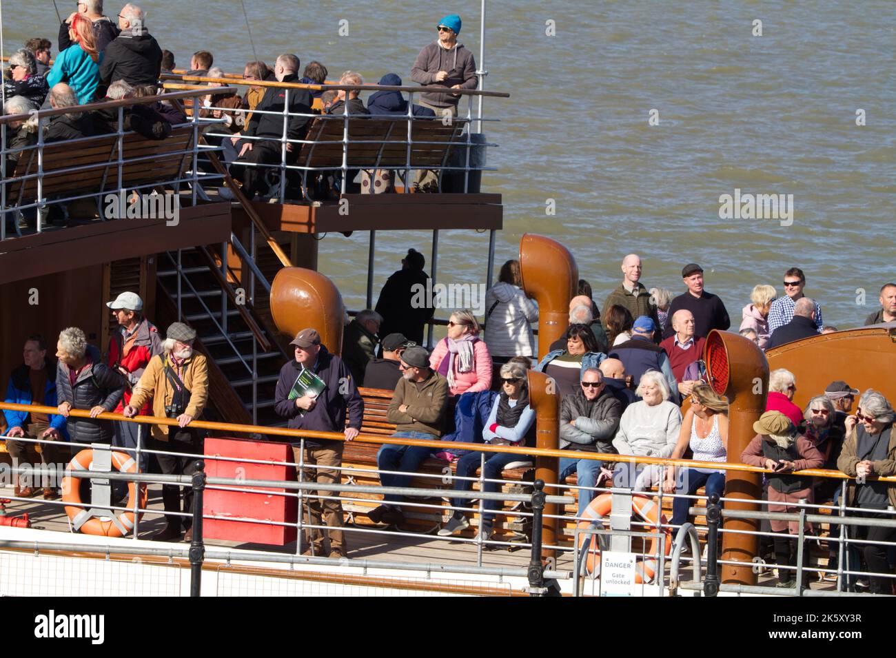 Le dernier passager en mer transportant du bateau à aubes Waverley part de Harwich dans l'Essex dans le cadre de son programme de croisière anniversaire 75th. Banque D'Images