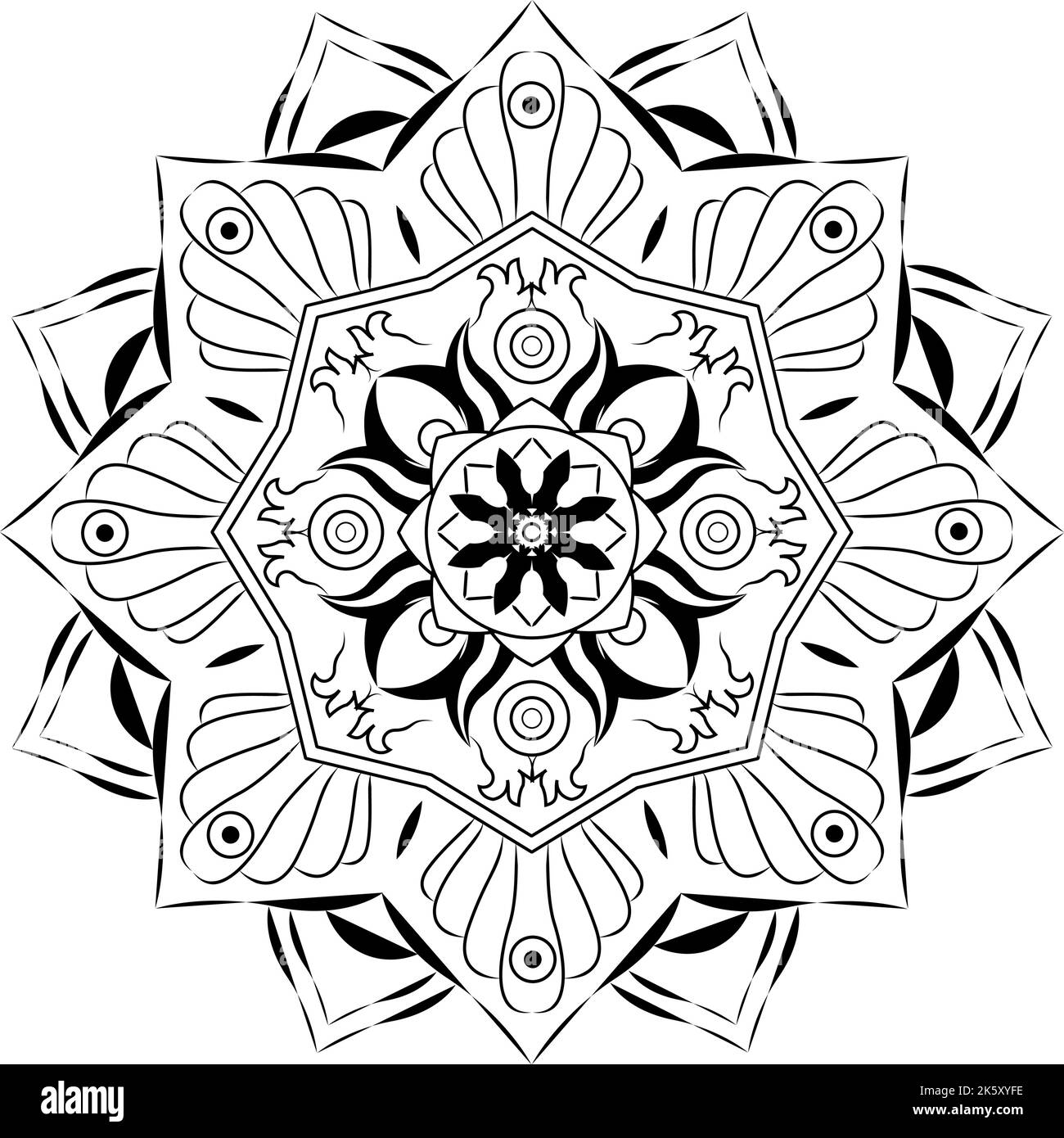 Mandala noir et blanc vector isolated on white. Vector hand drawn élément décoratif circulaire. Illustration de Vecteur