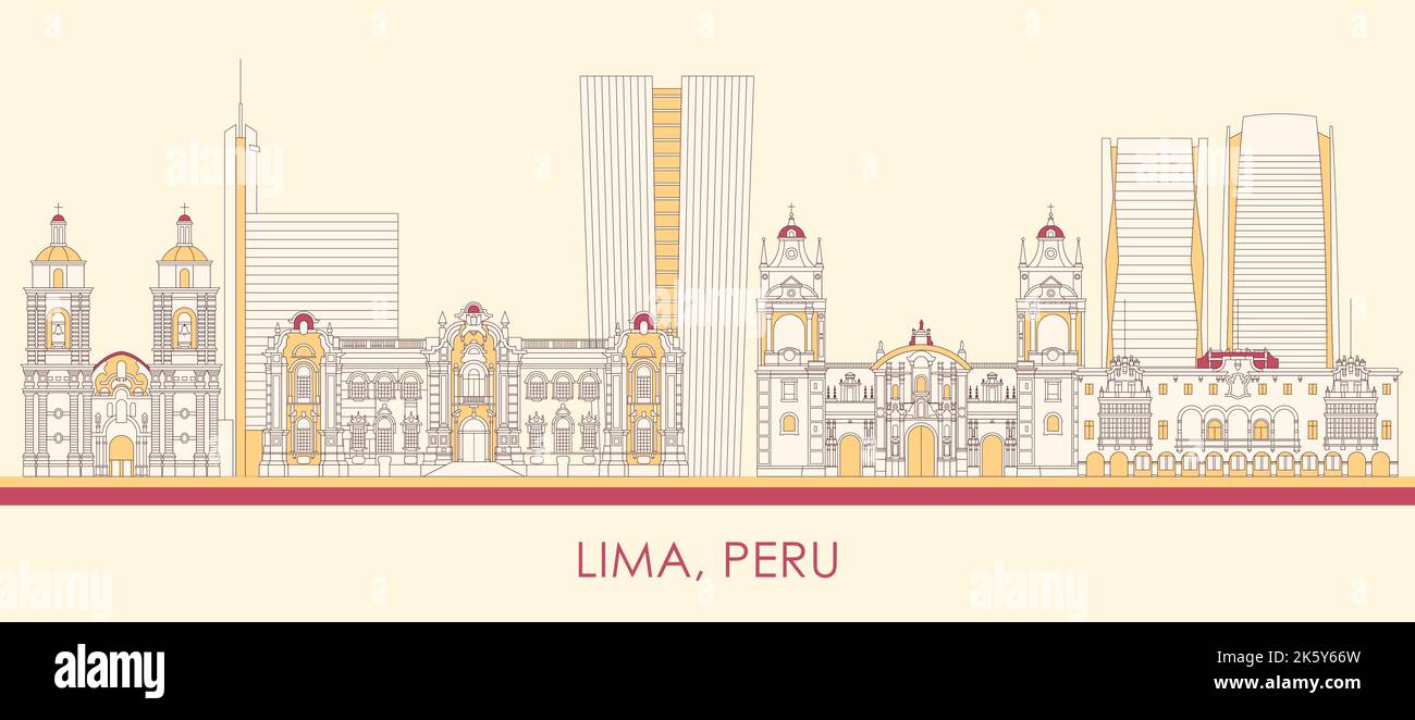 Caricature panorama de la ville de Lima, Pérou - illustration vectorielle Illustration de Vecteur