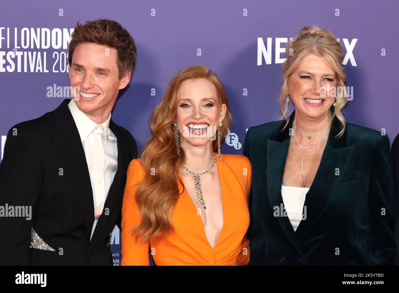 Eddie Redmayne, Jessica Chastain et Amy Loughren, The Good Nurse - UK Premiere, BFI London film Festival, Southbank Center, Royal Festival Hall, Lond Banque D'Images