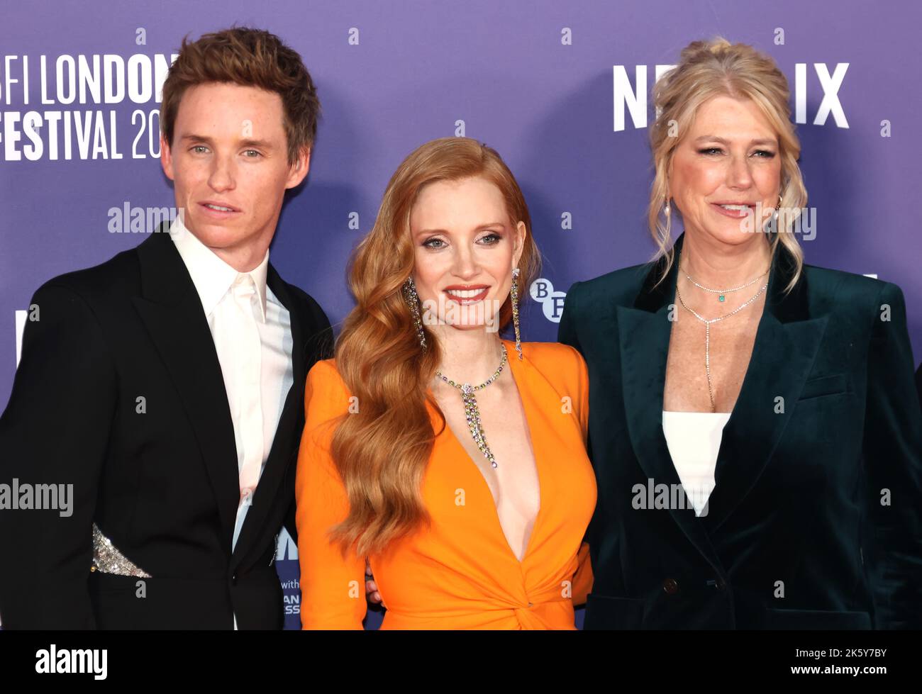 Eddie Redmayne, Jessica Chastain et Amy Loughren, The Good Nurse - UK Premiere, BFI London film Festival, Southbank Center, Royal Festival Hall, Lond Banque D'Images