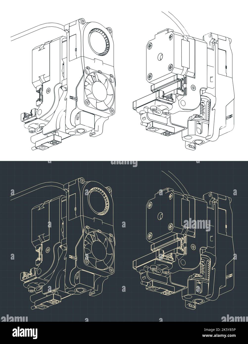 Illustrations vectorielles stylisées de modèles isométriques de l'extrudeuse 3D Illustration de Vecteur